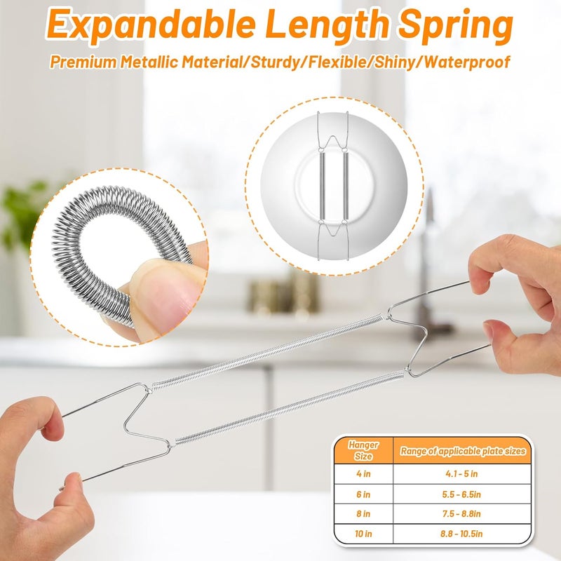 MAPVOLUT Store 14 Pcs Silver Invisible Plate Hangers for The Wall - 4/6/8/10 Inch Stainless Steel Decorative Plate Holers for Display, Artwork & Home Decor (with 14 Wall Hooks & 56 Tip Protectors & Guide) - Image 5